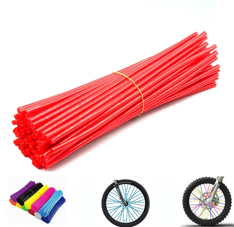 PPXIONG Red Spoke Skins Covers: 8-21 inch Rims Protector & Decoration for Dirt Bike | Mountain Bike | Bicycle | Wheelchair | Motorcycle - 72 Pcs - Image 1